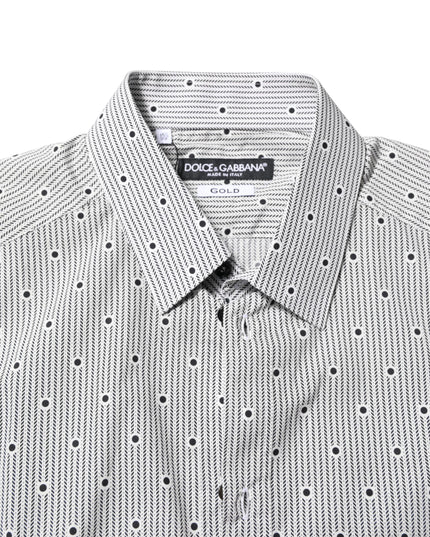 Dolce & Gabbana Gray Dotted Semi Fitted GOLD Men Formal Shirt