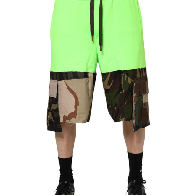 Dolce & Gabbana Green Patchwork Cargo Bermuda Men Shorts