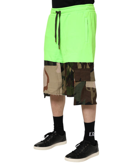 Dolce & Gabbana Green Patchwork Cargo Bermuda Men Shorts