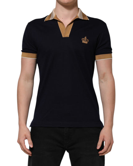 Dolce & Gabbana Black Cashmere Crown Logo Men Polo T-shirt