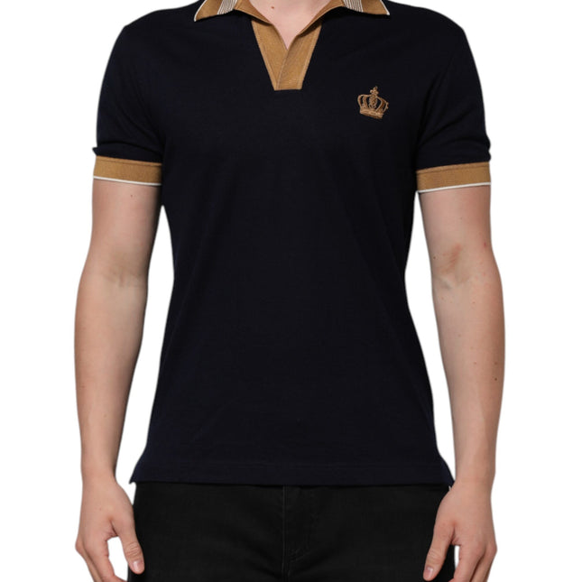Dolce & Gabbana Black Cashmere Crown Logo Men Polo T-shirt