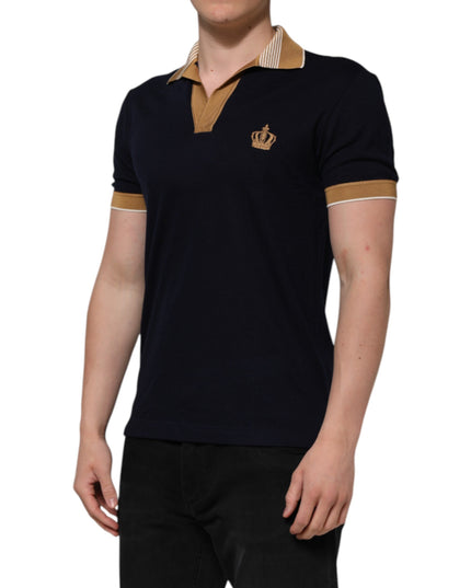 Dolce & Gabbana Black Cashmere Crown Logo Men Polo T-shirt