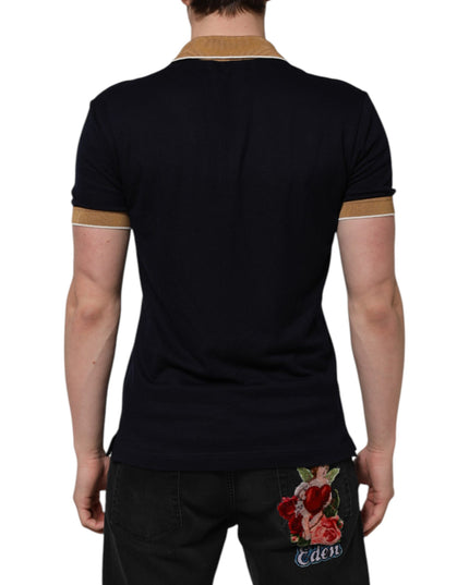 Dolce & Gabbana Black Cashmere Crown Logo Men Polo T-shirt