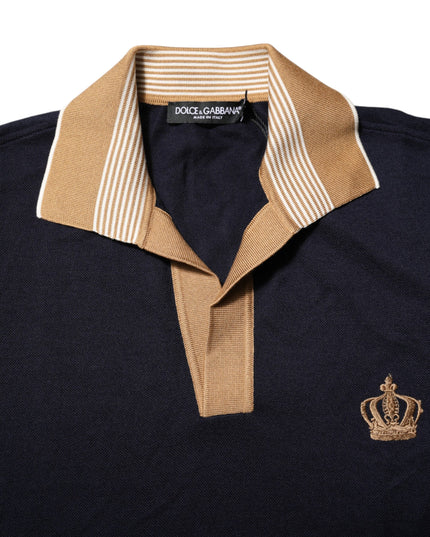 Dolce & Gabbana Black Cashmere Crown Logo Men Polo T-shirt