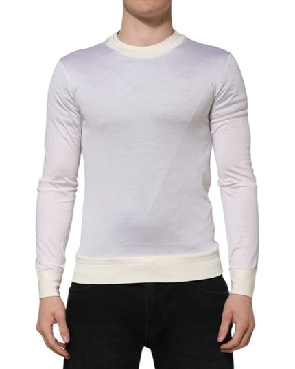 Dolce & Gabbana White Silk Crew Neck Long Sleeves T-shirt