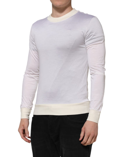 Dolce & Gabbana White Silk Crew Neck Long Sleeves T-shirt