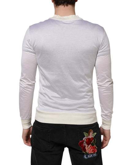 Dolce & Gabbana White Silk Crew Neck Long Sleeves T-shirt