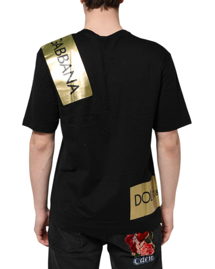 Dolce & Gabbana Black Logo Tape Cotton Men Crew Neck T-shirt