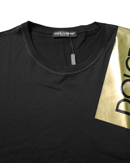 Dolce & Gabbana Black Logo Tape Cotton Men Crew Neck T-shirt