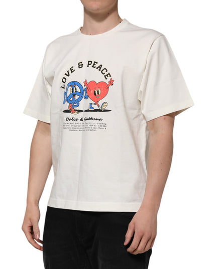 Dolce & Gabbana White Love Peace Cotton Men Crew Neck T-shirt