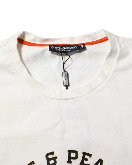 Dolce & Gabbana White Love Peace Cotton Men Crew Neck T-shirt