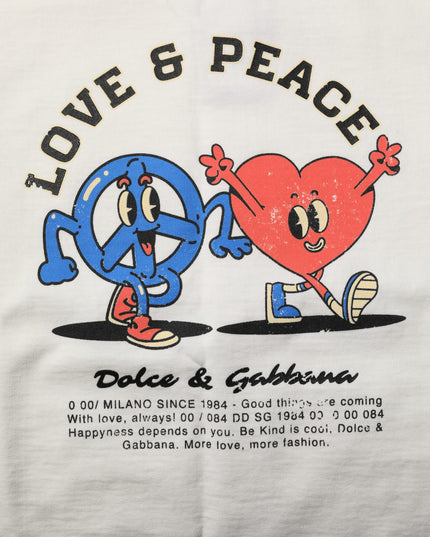 Dolce & Gabbana White Love Peace Cotton Men Crew Neck T-shirt