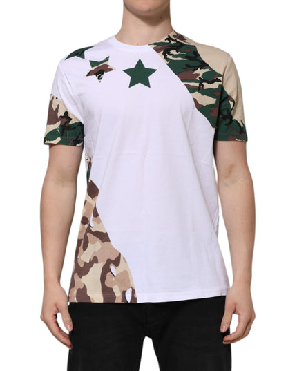 Dolce & Gabbana White Camouflage Cotton Men Crew Neck T-shirt