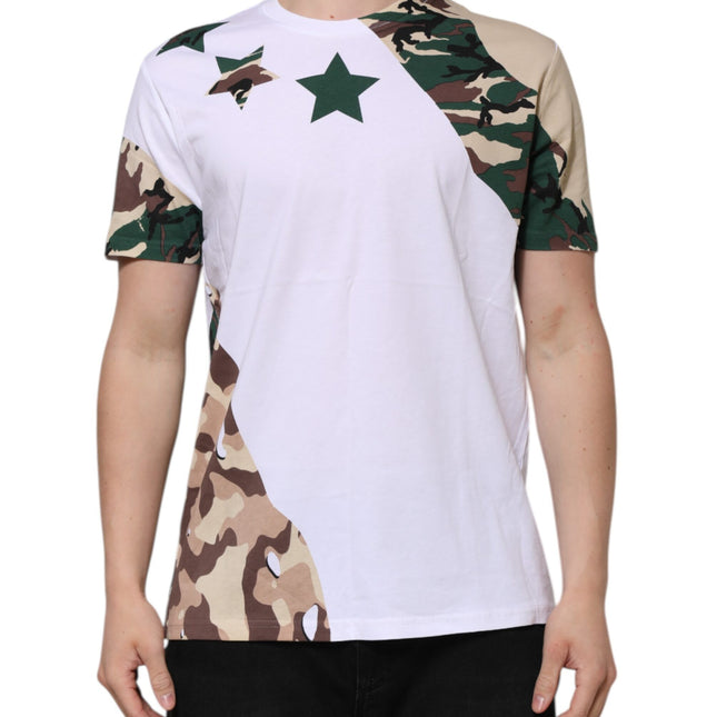 Dolce & Gabbana White Camouflage Cotton Men Crew Neck T-shirt
