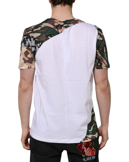 Dolce & Gabbana White Camouflage Cotton Men Crew Neck T-shirt