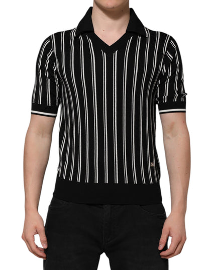 Dolce & Gabbana Black White Stripes Collared Polo T-shirt