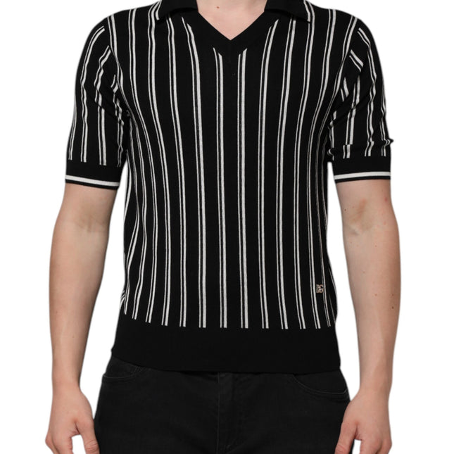 Dolce & Gabbana Black White Stripes Collared Polo T-shirt
