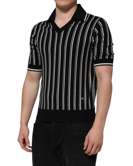 Dolce & Gabbana Black White Stripes Collared Polo T-shirt