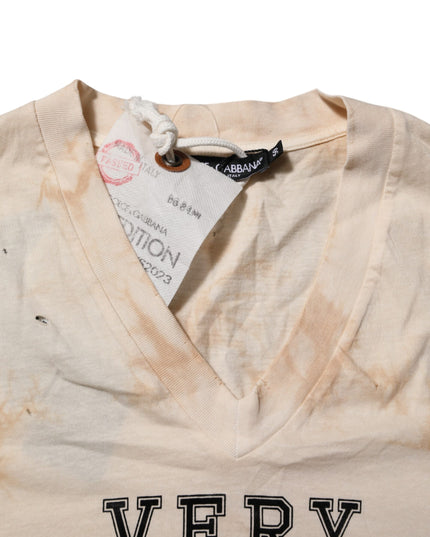 Dolce & Gabbana Beige Logo Print Short Sleeve V-neck T-shirt