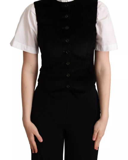 Dolce & Gabbana Black Brown Leopard Print Waistcoat Vest