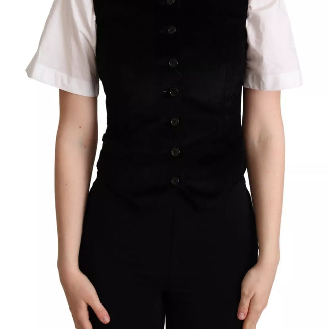 Dolce & Gabbana Black Brown Leopard Print Waistcoat Vest