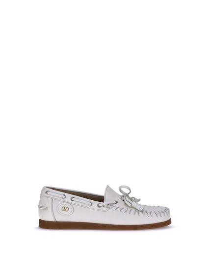 Valentino Garavani White Calf Leather Bos Taurus Slip-On Loafers