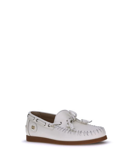 Valentino Garavani White Calf Leather Bos Taurus Slip-On Loafers