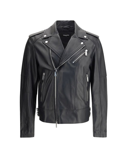 Dsquared² Black Calf Leather Bos Taurus Biker Jacket