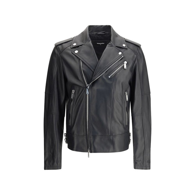 Dsquared² Black Calf Leather Bos Taurus Biker Jacket