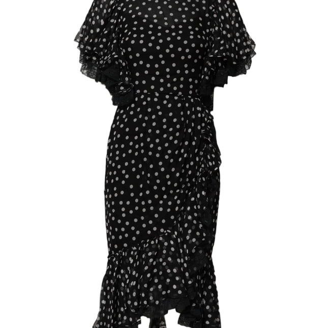 Dolce & Gabbana Black White Lace Polka Dot Chiffon Dress