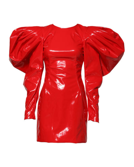 Dolce & Gabbana Red Patent Leather Puff Sleeves Mini Dress