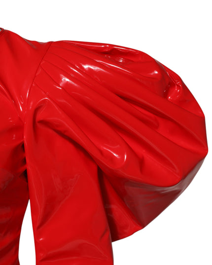 Dolce & Gabbana Red Patent Leather Puff Sleeves Mini Dress