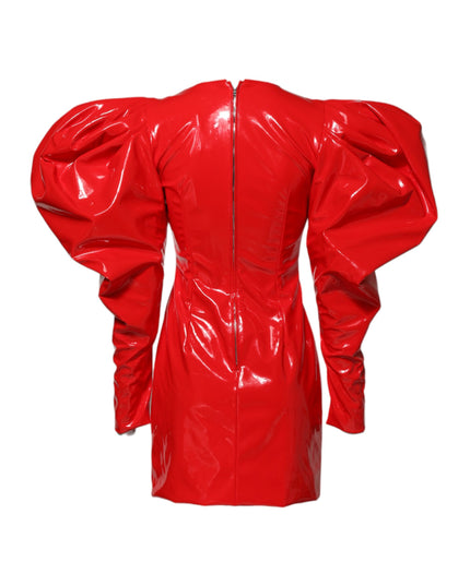 Dolce & Gabbana Red Patent Leather Puff Sleeves Mini Dress