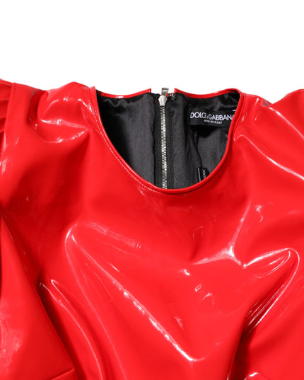 Dolce & Gabbana Red Patent Leather Puff Sleeves Mini Dress