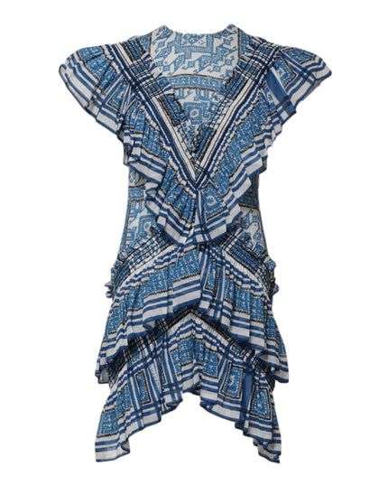Philosophy di Lorenzo Serafini Blue Patterned Layered Short Sleeves Mini Dress