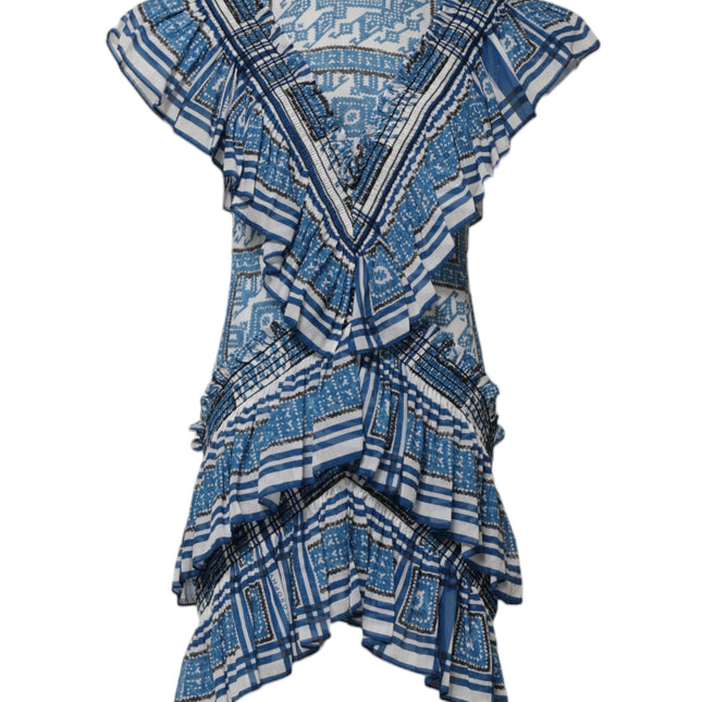 Philosophy di Lorenzo Serafini Blue Patterned Layered Short Sleeves Mini Dress