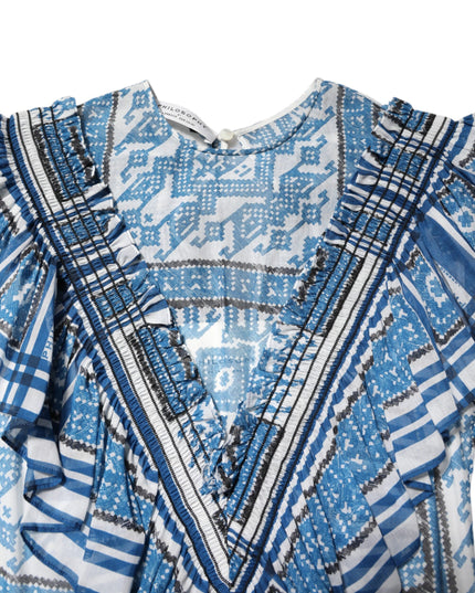 Philosophy di Lorenzo Serafini Blue Patterned Layered Short Sleeves Mini Dress
