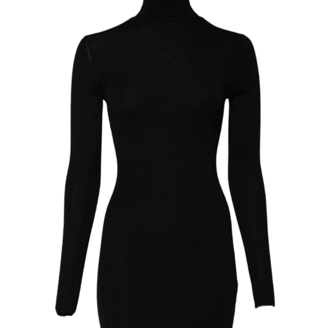 Dolce & Gabbana Black Long Sleeves Turtle Neck Mini Dress