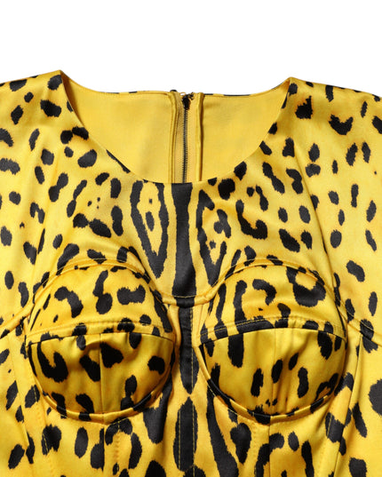 Dolce & Gabbana Yellow Polyester Leopard Midi Sheath Dress
