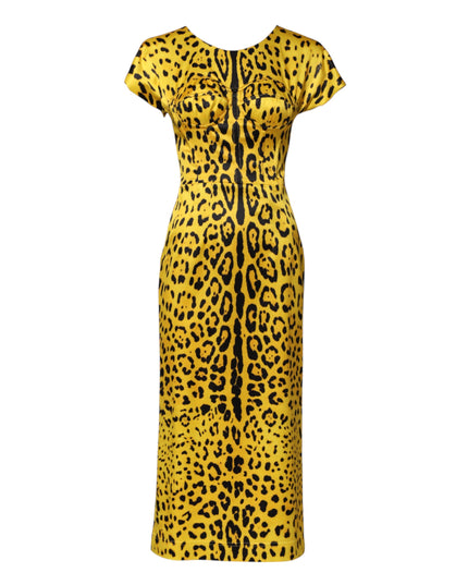 Dolce & Gabbana Yellow Polyester Leopard Midi Sheath Dress