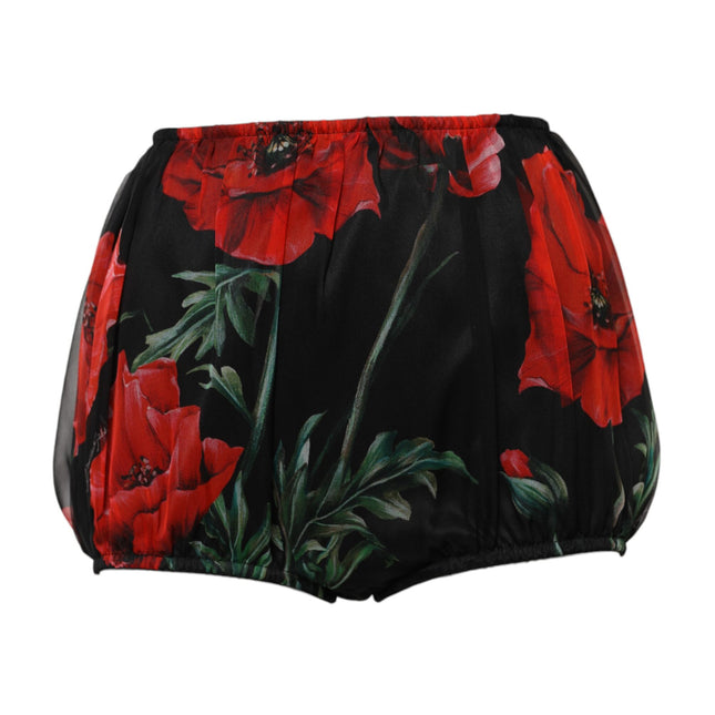 Dolce & Gabbana Black Floral High Waist Women Hot Pants Shorts