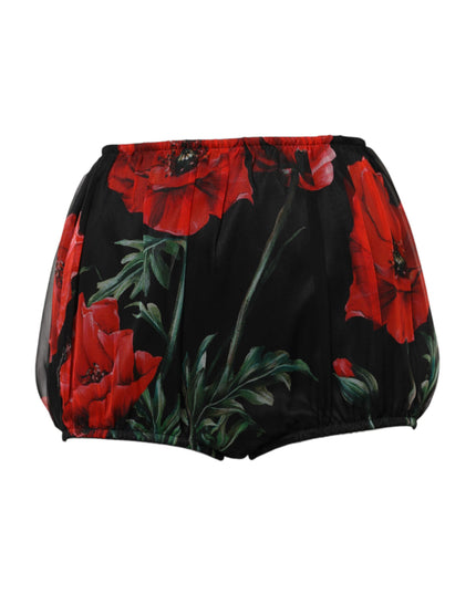 Dolce & Gabbana Black Floral High Waist Women Hot Pants Shorts