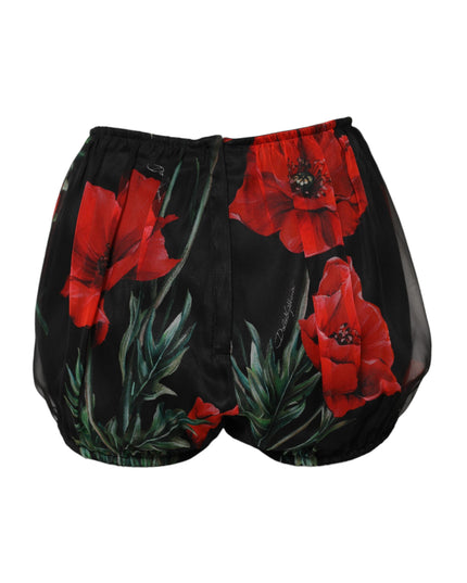 Dolce & Gabbana Black Floral High Waist Women Hot Pants Shorts