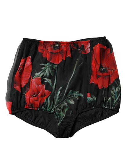 Dolce & Gabbana Black Floral High Waist Women Hot Pants Shorts