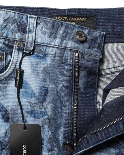 Dolce & Gabbana Blue Floral Print Denim Cotton Hot Pants Shorts