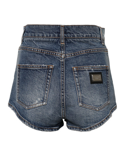 Dolce & Gabbana Blue Tattered Denim Cotton Hot Pants Shorts