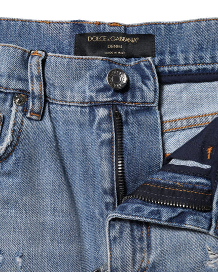 Dolce & Gabbana Blue Logo Plaque Denim Cotton Hot Pants Shorts