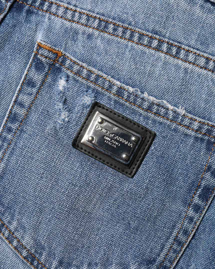 Dolce & Gabbana Blue Logo Plaque Denim Cotton Hot Pants Shorts