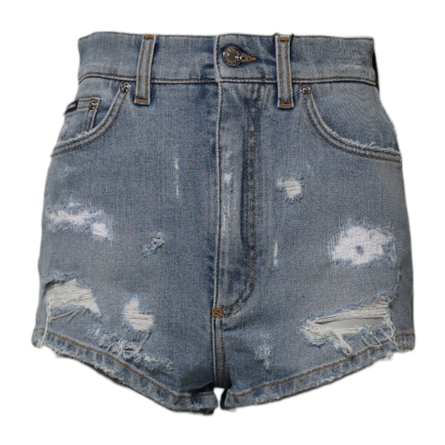 Dolce & Gabbana Blue Tattered Denim Cotton Hot Pants Shorts