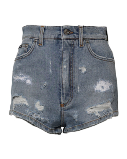 Dolce & Gabbana Blue Tattered Denim Cotton Hot Pants Shorts